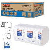 Полотенца бумажные Лайма 111343 (Система H3) Universal White Plus, 1-слойные, белые, 250шт комплект 15 пачек, 23х23, V-сложение