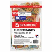Резинки для денег Brauberg 440152 1000г, диаметр 80мм, цветные, натуральный каучук