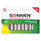 Батарейка АА Sonnen 454231 Super Alkaline, (LR06, 15А), алкалиновые, 10шт, в коробке