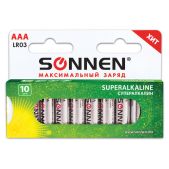 Батарейка AAA Sonnen 454232 Super Alkaline, (LR03, 24А), алкалиновые, 10шт, в коробке
