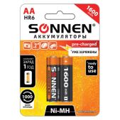 Аккумулятор AA Sonnen 454233 HR06, Ni-Mh, 1600 mAh, 2 шт, в блистере