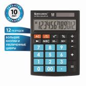 Калькулятор настольный 12 разрядов Brauberg 250497 Ultra Color-12-BKBU (192x143мм), двойное питание, черно-голубой