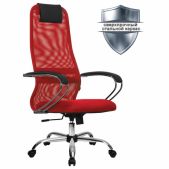 Кресло Метта SU-B-8 офисное хром, ткань-сетка, сиденье мягкое, красное