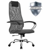 Кресло Метта SU-B-8 офисное хром, ткань-сетка, сиденье мягкое, светло-серое