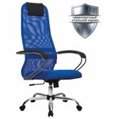 Кресло Метта SU-B-8 офисное хром, ткань-сетка, сиденье мягкое, синее