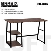 Стол на металлокаркасе Brabix Loft CD-006, 1200х500х730мм, 2 полки, цвет морёный дуб, 641224