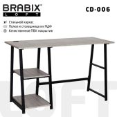 Стол на металлокаркасе Brabix Loft CD-006, 1200х500х730мм, 2 полки, цвет дуб антик, 641225