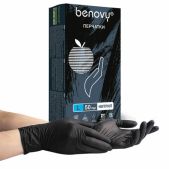 Перчатки нитриловые Benovy Nitrile MultiColor смотровые комплект 50 пар (100шт), размер L (большой), черные