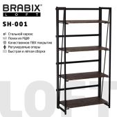 Стеллаж Brabix LOFT SH-001 641228 600х300х1250мм, на металлокаркасе складной, цвет морёный дуб