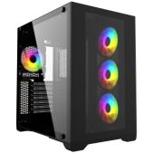 Корпус ATX Без БП Powercase Vision Black, CVBA-L4, Tempered Glass, 4х120мм 5-Color, чёрный