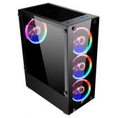 Корпус ATX Без БП 1STPlayer V2-A-4R1 Fire Dancing tempered glass / 4x 120мм LED fans inc.