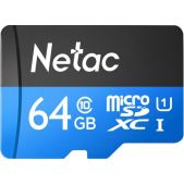 Карта памяти MicroSDXC 64Gb NT02P500STN-064G-R Netac Class 10 UHS-I U1 P500 Standard + adapter SD