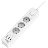 Сетевой фильтр 1.5м белый Harper UCH-330 White 3 розетки, 3 USB-порта, шторки, встроенная защита от