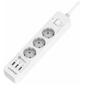 Сетевой фильтр 5.0м белый Harper UCH-420 white QC3.0 3 розетки, 3 USB-порта с технолог. быстрой зарядки