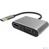 Кабель-переходник VCOM USB 3.0 Am > HDMI f +VGA f, Aluminum Shell