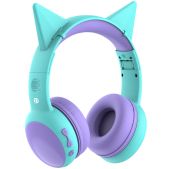 Bluetooth наушники Pero BH03 бирюзовые полноразмерные, детские с ушками