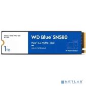 Накопитель SSD 1Tb WD WDS100T3B0E Blue SN580 NVMe M.2 22x80mm, PCIe 3.0 x4, 3D TLC, R/W 3500/3000MB/s, IOPs 460 000/450 000, TbW 600, DWPD 0.3