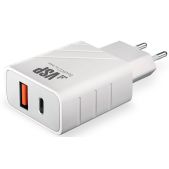 Зарядное устройство BoraSCO 38254 USB-A + USB-C, PD+QC 3.0, 20Вт белое