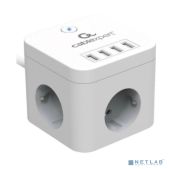 Сетевой фильтр с USB заряд. Cablexpert Cube CUBE-3-U4-W-1.5 белый, 3 розетки, 10А, 4хUSB, 1.5м