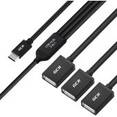 Разветвитель на 3 USB Greenconnect GCR-55296 USB Hub Type-C гибкий 0.35m, СМ / 3 х AF, черный