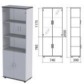 Шкаф Монолит, 740х390х2050мм, цвет серый, закрытый со стеклом, комплект
