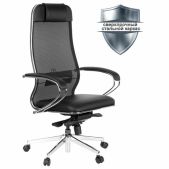 Кресло офисное Метта SAMURAI Comfort S хром, сиденье мягкое, ткань-сетка/экокожа, черное