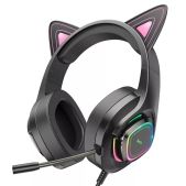 Гарнитура Hoco W107 Cute cat черно-розовая