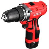 Дрель-шуруповерт аккумуляторная Elitech Е2201.043.01 ДА 12Л2 12В, 2х2.0Ач, Li-ion, БЗП-10мм, 0-350\1350об\м, 28Нм, 0.9кг, чем, подсветка