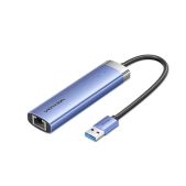 Сетевой адаптер Vention TGFSB USB 3.0 M/Gigabit Ethernet RJ45+OTG хаб 3xUSB Синий - 0.15м