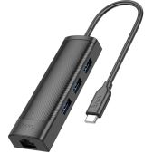 Разветвитель USB-C Hoco HB42 USB3.0 x 3, RJ45 черный