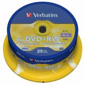 Диск DVD+RW 4.7Gb Verbatim 43489 4x Cake Box 25шт