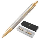 Ручка шариковая Parker 1931687 IM Premium Warm Silver GT, корпус матовое серебро, позолота, синяя