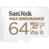 Карта памяти MicroSDXC 64Gb SanDisk SDSQQVR-064G-GN6IA Max Endurance + SD Адаптер - for home security cameras & dashcams up to 30.000 Hours, Full HD / 4K videos, Extreme endurance, up to 100/40 MB/s Read/Write speeds, C10, U3, V30
