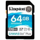 Карта памяти SDXC 64Gb Kingston SDG3Gb 64Gb Canvas Go Plus, UHS-I U3, 170 Мб/с class 10