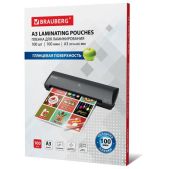 Пленки-заготовки для ламинирования А3 Brauberg 530895, комплект 100 шт, 100 мкм