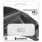 Флеш-диск 64Gb Kingston DTMC3G2/64Gb DataTraveler Micro USB 3.2, металл. корпус, серебристый