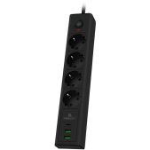 Сетевой фильтр Cablexpert EXN-4-CU2-B-2 Exnovo черный, 4розетки, 16А с USB 1xType-C PD, 30Вт, 2хUSB, 2м