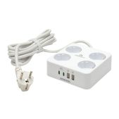 Сетевой фильтр Cablexpert PLT-4-C2U2-W-3 Plate белый, 4 розетки, 10А, с USB 2xType-C PD, 2хUSB, 2.4A, 3м