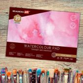 Планшет для акварели Brauberg 113252 Art Premiere хлопок 30%, 300 г, 270х390мм, склейка, 4 стороны, среднее зерно, 20 л.