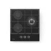 Варочная газовая панель Evelux HEG 425 BG Hi-Tech, 45 см, 3 конфорки, WOK-конфорка, чугунные решетки, газ-контроль, электроподжиг, механическое управление, цвет черный