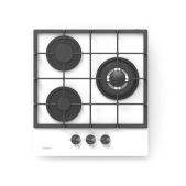 Варочная газовая панель Evelux HEG 425 WG Hi-Tech, 45 см, 3 конфорки, WOK-конфорка, чугунные решетки, газ-контроль, электроподжиг, механическое управление, цвет белый