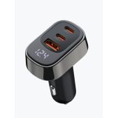 Зарядное устройство автомобильное Deppa 11225 USB A + 2хUSB-C, PD, QC 3.0, 100Вт, дисплей серебро