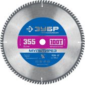 Диск пильный Зубр 36907-355-25.4-100_z01 Мультирез Профессионал, 355 х 25.4мм, 100Т, по алюминию