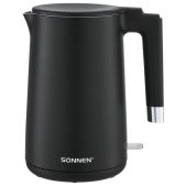 Чайник Sonnen 454692 KT-8719B с двойными стенками, 1.5л, 2200 Вт, черный
