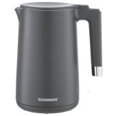 Чайник Sonnen 454693 KT-8719G с двойными стенками, 1.5л, 2200 Вт, графитовый