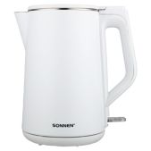 Чайник Sonnen 456376 KT-4103 с двойными стенками, 1.5л, 2200 Вт, белый