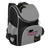 Ранец для девочек Grizzly RAm-584-1/2 Blacky анатомическая спинка, с мешком для обуви, серый, 33х25х13 см