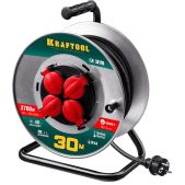 Удлинитель 30м Kraftool 55085-30_z01 K-315, КГ, 3 x 1.5мм2, 3700 Вт, IP44, силовой на стальной катушке