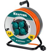 Удлинитель 30м Kraftool 55089-30 Expert ПВС 3х2.5 4000Вт IP44, Силовой на стальной катушке