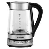Чайник электрический Hyundai HYK-G3026 1.7л. 2.2кВт серебристо-черный корпус: стекло-металл/пластик